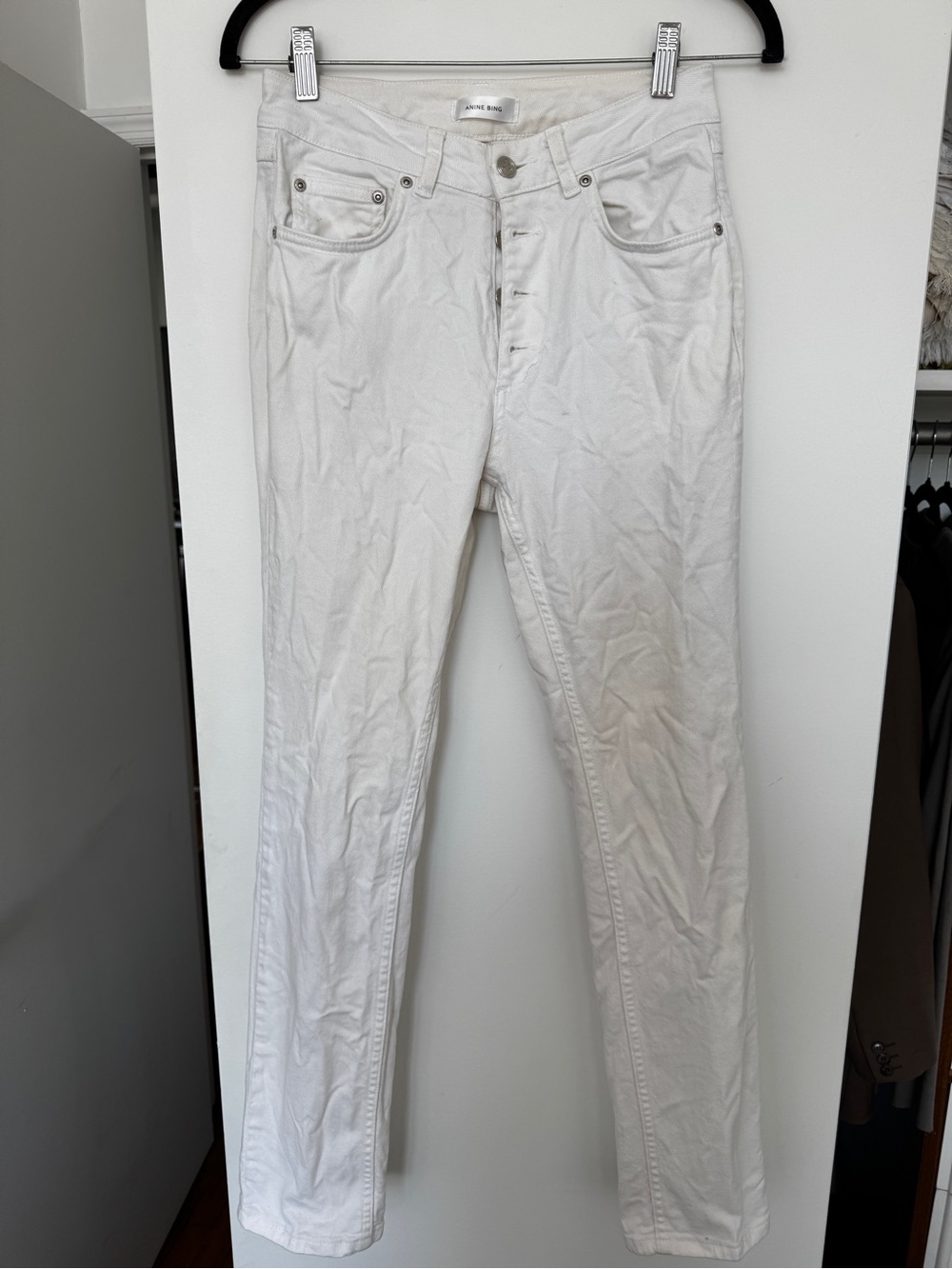 Anine Bing White Denim Button-Front Jeans